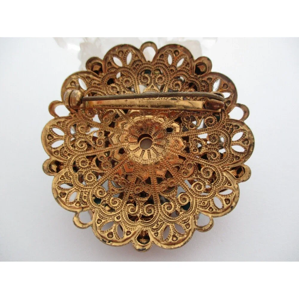 Vintage West  Germany Gold Filigree Turquoise Blue  Pearl Brooch Pin